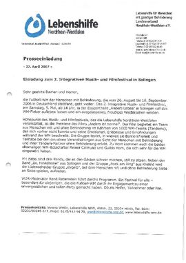 Einadung zum 2. Integrativen Musik- und Filmfestival in Solingen