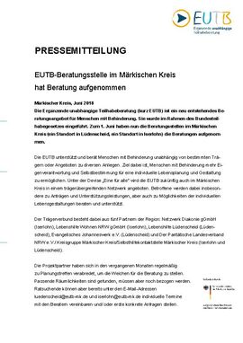 EUTB-Beratungsstelle im Märkischen Kreis hat Beratung aufgenommen