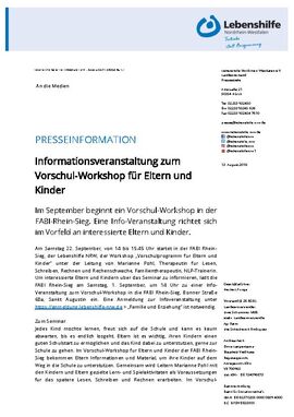 Informationsveranstaltung zum Vorschul-Workshop für Eltern und Kinder