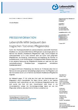 Lebenshilfe NRW bedauert den tragischen Tod eines Pflegekindes
