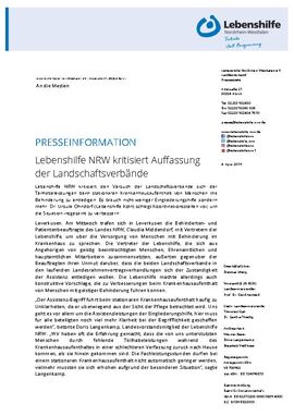 Lebenshilfe NRW kritisiert Auffassung der Landschaftsverbände