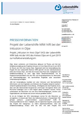 Projekt der Lebenshilfe NRW hilft bei der Inklusion in Olpe