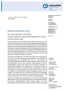 Großer Auftakt des Lebenshilfe-Projektes IKO mit der VHS des Kreises Olpe