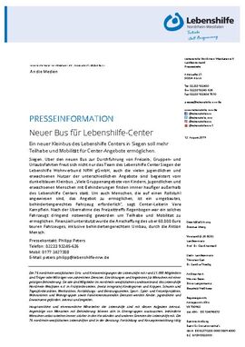Neuer Bus für Lebenshilfe-Center