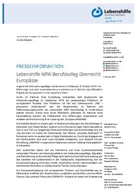 Lebenshilfe NRW Berufskolleg überreicht Europässe