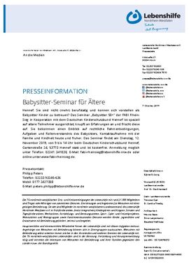 Babysitter-Seminar für Ältere