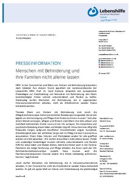 Menschen mit Behinderung und ihre Familien nicht alleine lassen