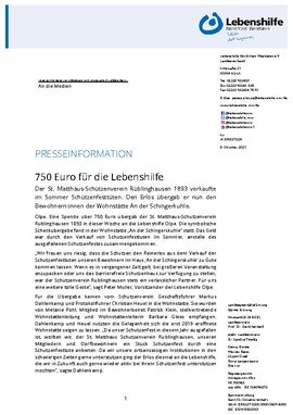 750 Euro für die Lebenshilfe