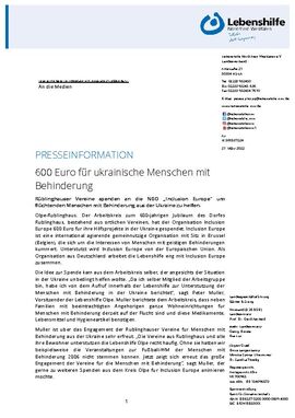 600 Euro für ukrainische Menschen mit Behinderung
