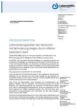 Lebenshaltungskosten der Menschen mit Behinderung steigen durch Inflation besonders stark