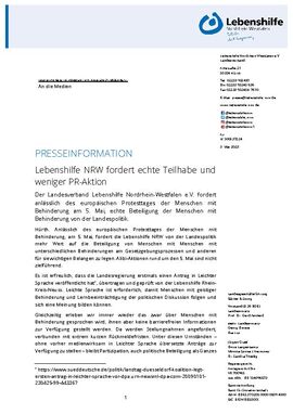Lebenshilfe NRW fordert echte Teilhabe und weniger PR-Aktion