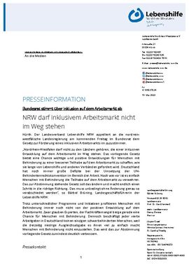 NRW darf inklusivem Arbeitsmarkt nicht im Weg stehen