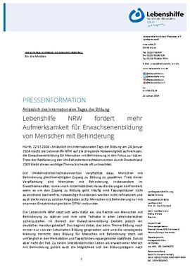 Lebenshilfe NRW fordert mehr Aufmerksamkeit für Erwachsenenbildung von Menschen mit Behinderung