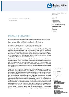 Lebenshilfe NRW fordert stärkere Investitionen in häusliche Pflege