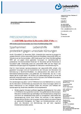 Sparhammer: Lebenshilfe NRW protestiert gegen unsoziale Kürzungen