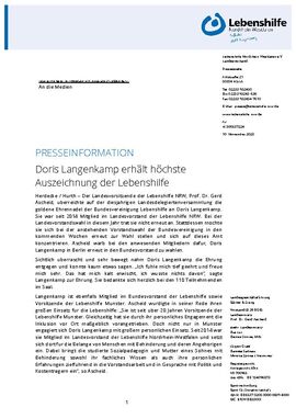 Doris Langenkamp erhält höchste Auszeichnung der Lebenshilfe