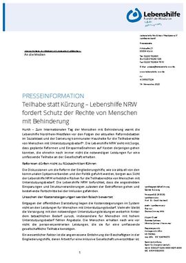 Teilhabe statt Kürzung – Lebenshilfe NRW fordert Schutz der Rechte von Menschen mit Behinderung
