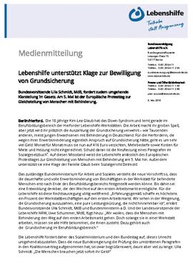 Lebenshilfe unterstützt Klage zur Bewilligung von Grundsicherung